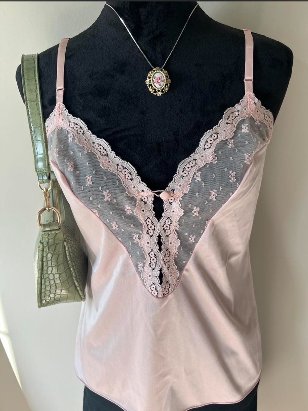 Vintage Vanity Fair Pink Coquette Lace Silky Cami